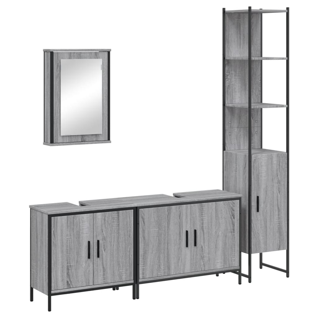 Set Mobili da Bagno 4 pz Grigio Sonoma in Legno Multistrato | homemem39