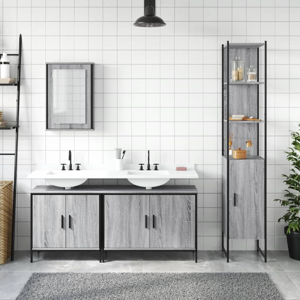 Set Mobili da Bagno 4 pz Grigio Sonoma in Legno Multistrato | homemem39