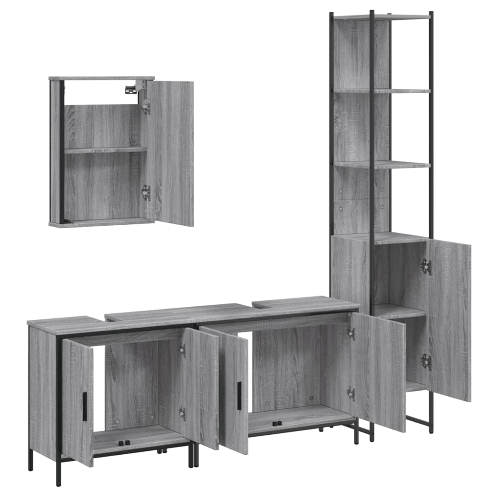 Set Mobili da Bagno 4 pz Grigio Sonoma in Legno Multistrato | homemem39