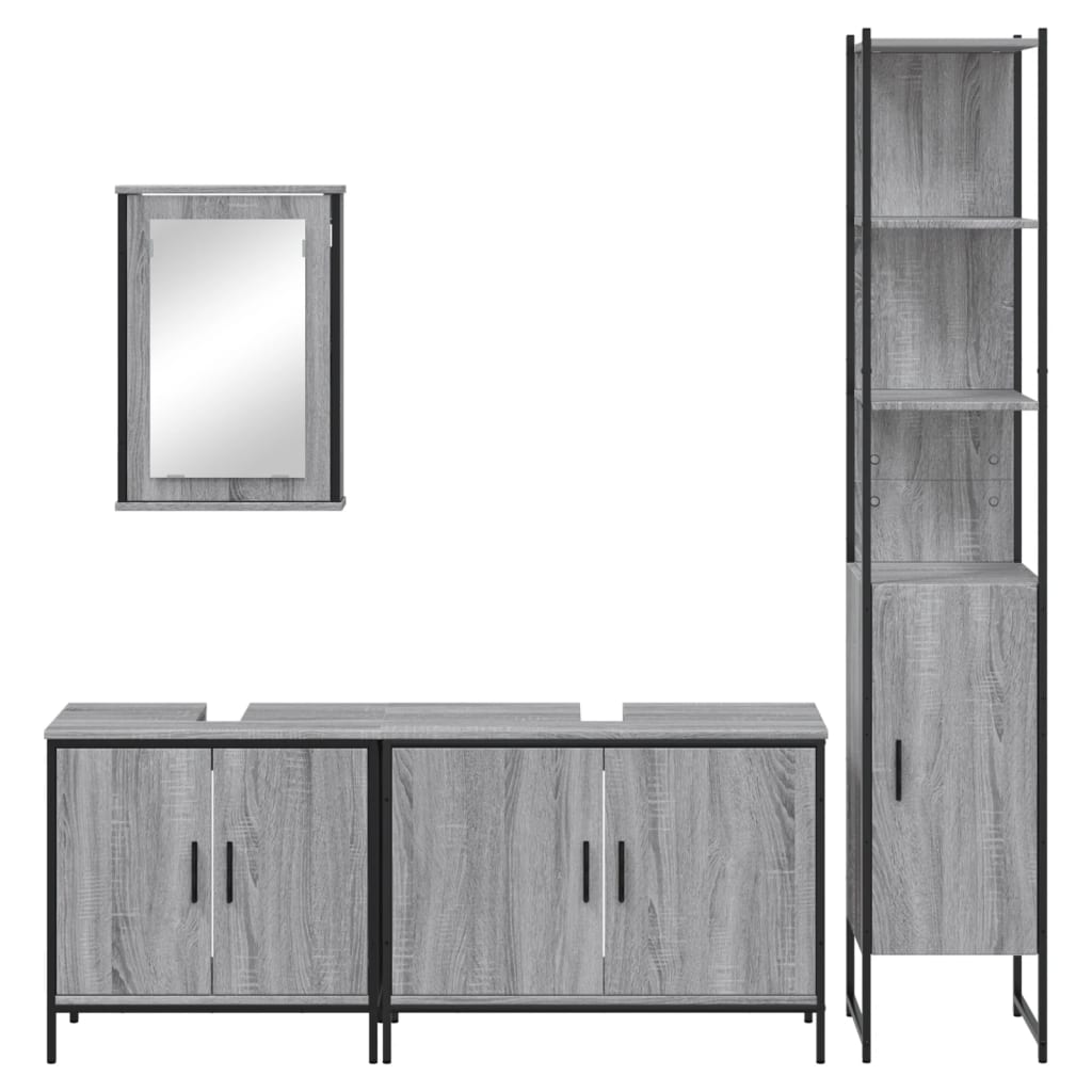 Set Mobili da Bagno 4 pz Grigio Sonoma in Legno Multistrato | homemem39