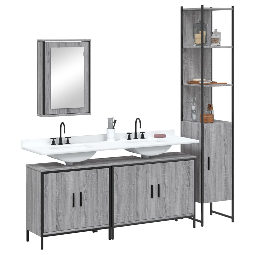 Set Mobili da Bagno 4 pz Grigio Sonoma in Legno Multistrato | homemem39