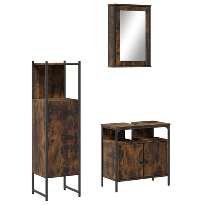 Set Mobili da Bagno 3 pz Rovere Fumo in Legno Multistrato | homemem39