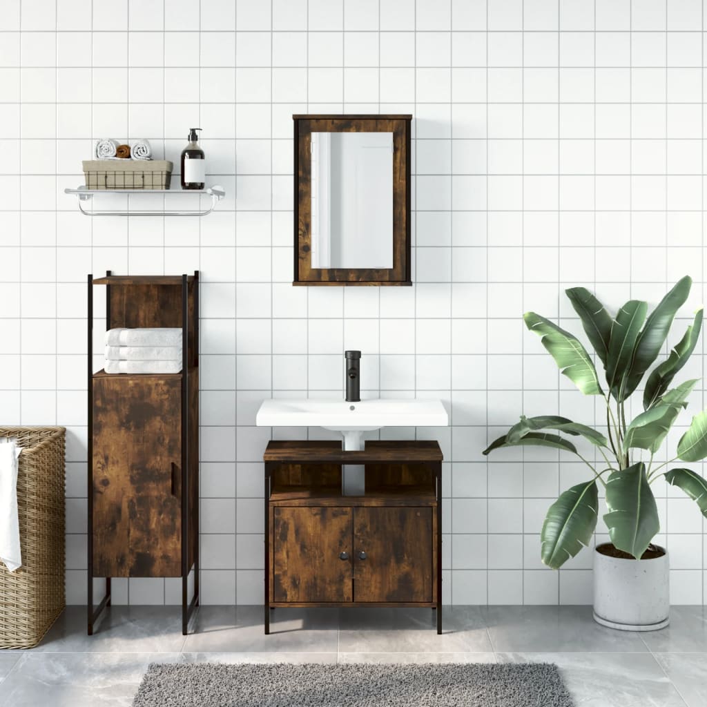 Set Mobili da Bagno 3 pz Rovere Fumo in Legno Multistrato | homemem39