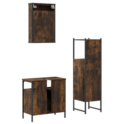 Set Mobili da Bagno 3 pz Rovere Fumo in Legno Multistrato