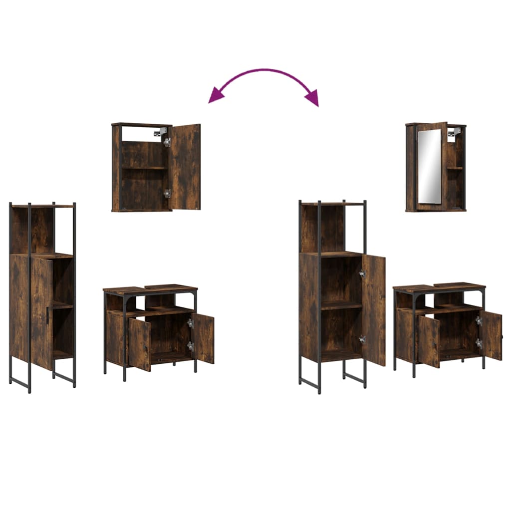Set Mobili da Bagno 3 pz Rovere Fumo in Legno Multistrato | homemem39