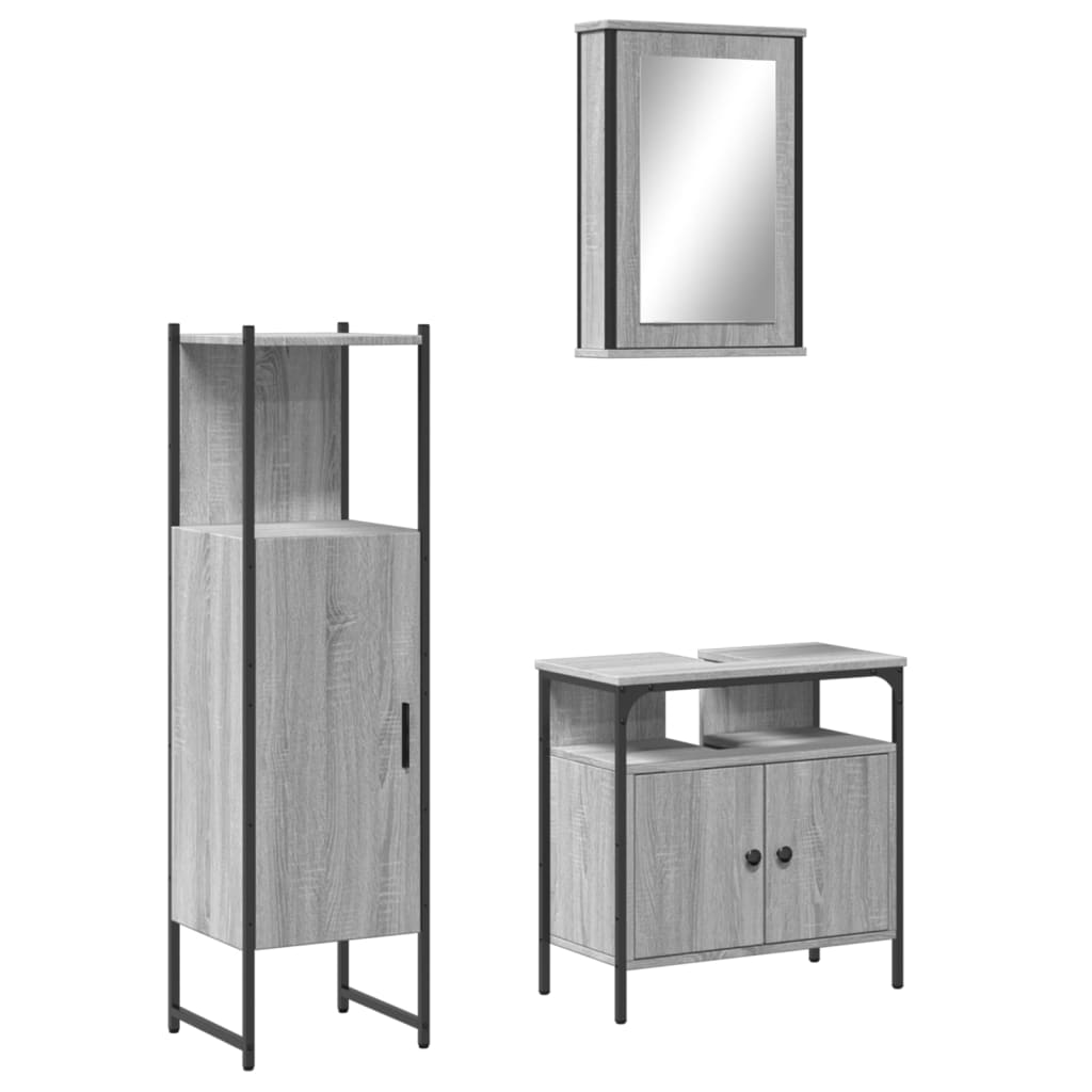 Set Mobili da Bagno 3 pz Grigio Sonoma in Legno Multistrato | homemem39