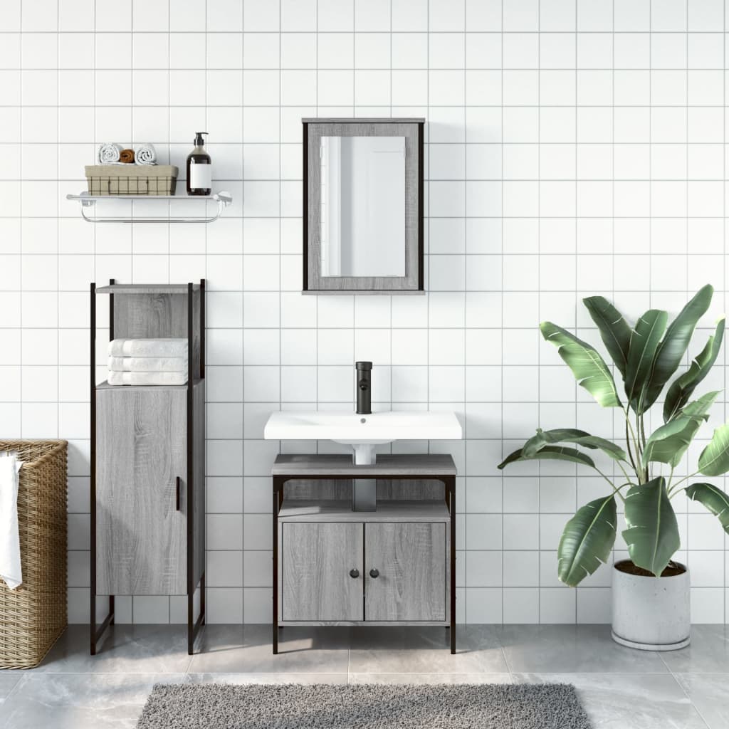 Set Mobili da Bagno 3 pz Grigio Sonoma in Legno Multistrato | homemem39