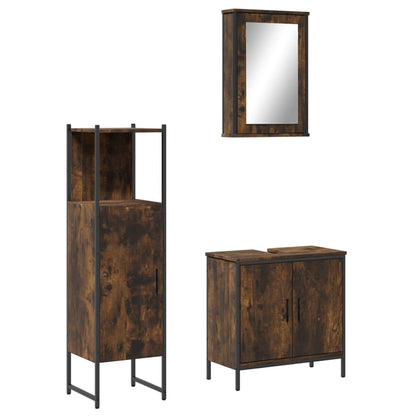 Set Mobili da Bagno 3 pz Rovere Fumo in Legno Multistrato | homemem39