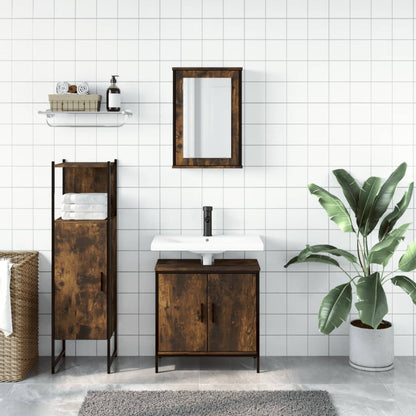 Set Mobili da Bagno 3 pz Rovere Fumo in Legno Multistrato