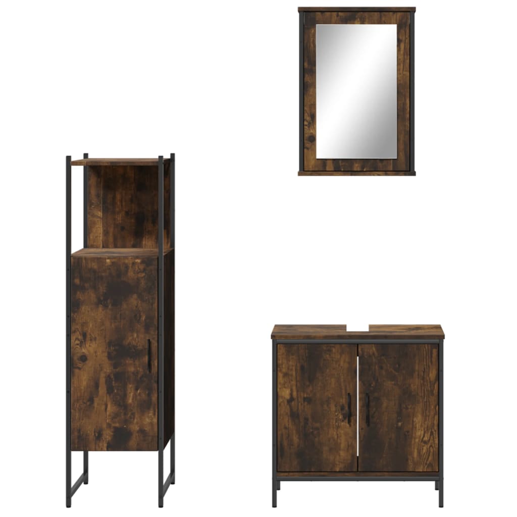 Set Mobili da Bagno 3 pz Rovere Fumo in Legno Multistrato | homemem39