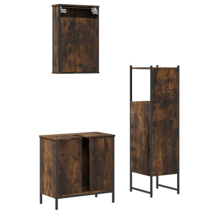 Set Mobili da Bagno 3 pz Rovere Fumo in Legno Multistrato | homemem39