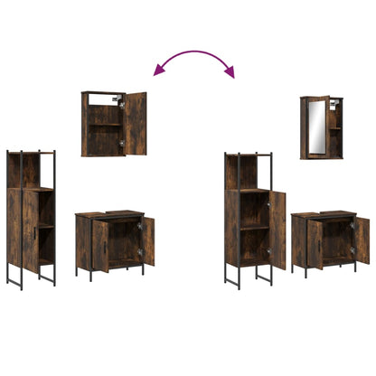 Set Mobili da Bagno 3 pz Rovere Fumo in Legno Multistrato