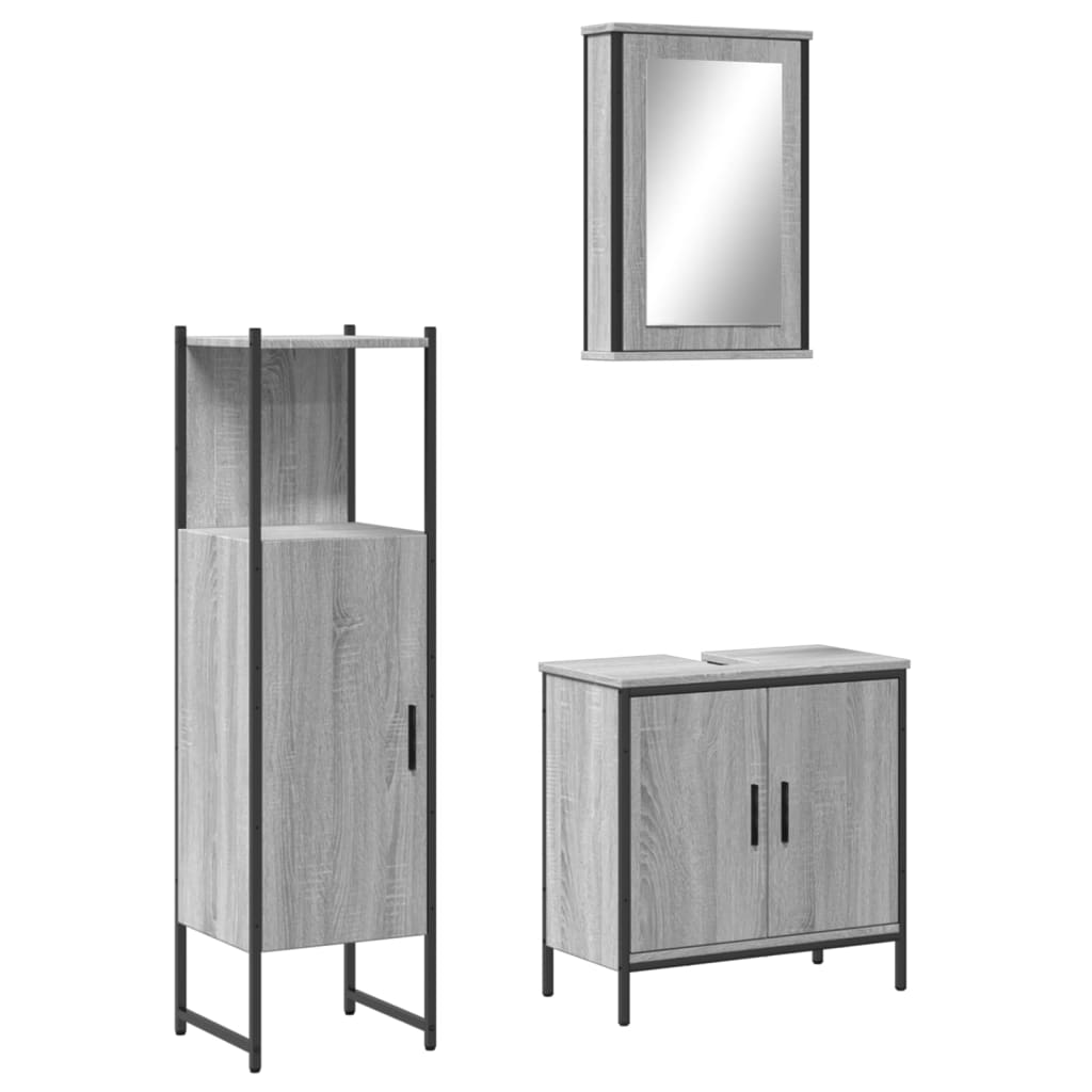 Set Mobili da Bagno 3 pz Grigio Sonoma in Legno Multistrato | homemem39