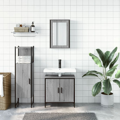 Set Mobili da Bagno 3 pz Grigio Sonoma in Legno Multistrato | homemem39