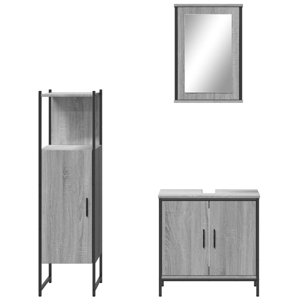 Set Mobili da Bagno 3 pz Grigio Sonoma in Legno Multistrato | homemem39