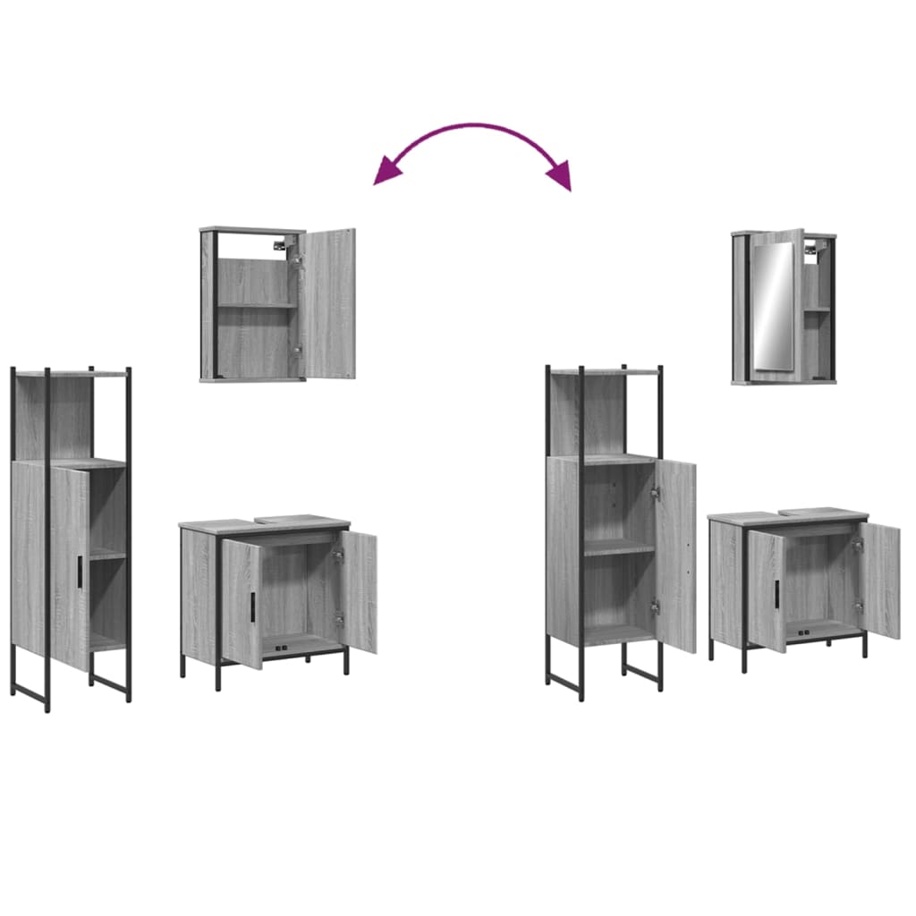 Set Mobili da Bagno 3 pz Grigio Sonoma in Legno Multistrato | homemem39