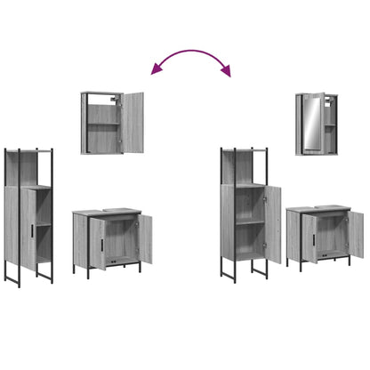 Set Mobili da Bagno 3 pz Grigio Sonoma in Legno Multistrato | homemem39