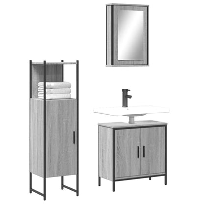 Set Mobili da Bagno 3 pz Grigio Sonoma in Legno Multistrato | homemem39