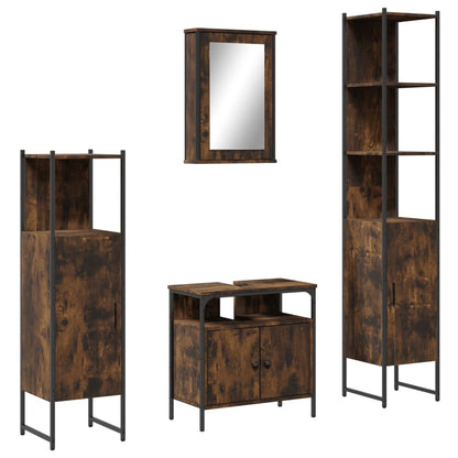 Set Mobili da Bagno 4 pz Rovere Fumo in Legno Multistrato | homemem39
