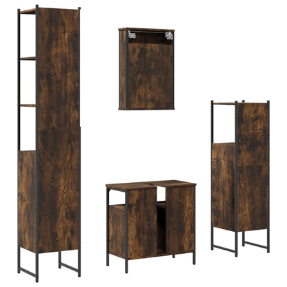 Set Mobili da Bagno 4 pz Rovere Fumo in Legno Multistrato | homemem39