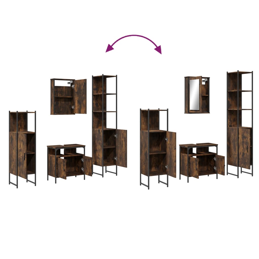 Set Mobili da Bagno 4 pz Rovere Fumo in Legno Multistrato | homemem39