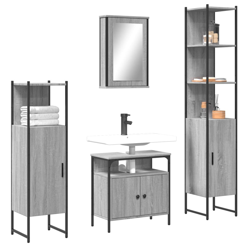 Set Mobili da Bagno 4 pz Grigio Sonoma in Legno Multistrato | homemem39