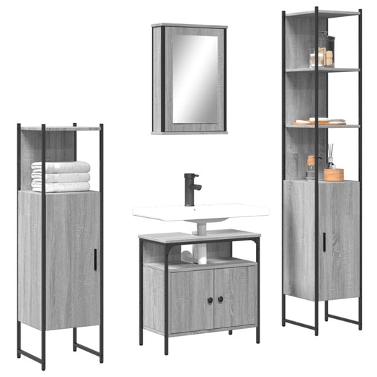 Set Mobili da Bagno 4 pz Grigio Sonoma in Legno Multistrato | homemem39