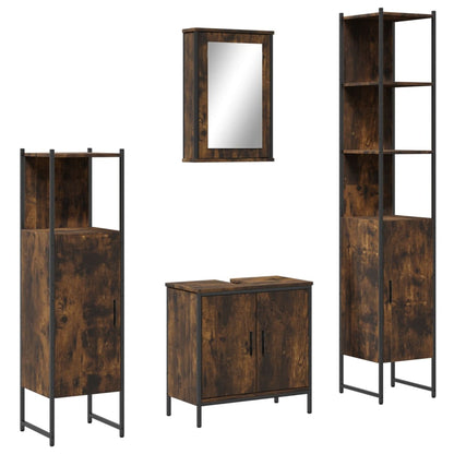 Set Mobili da Bagno 4 pz Rovere Fumo in Legno Multistrato | homemem39