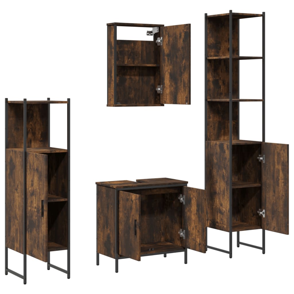 Set Mobili da Bagno 4 pz Rovere Fumo in Legno Multistrato | homemem39