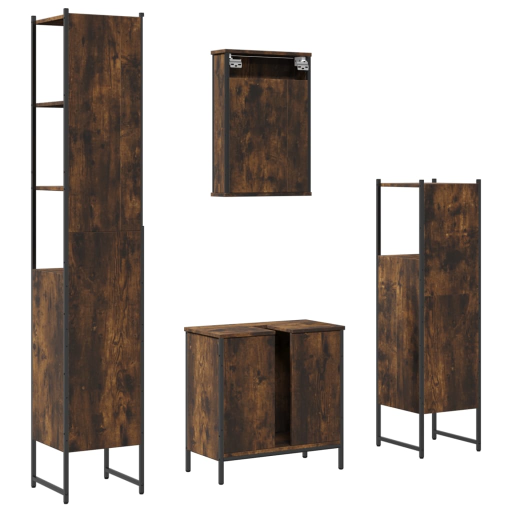 Set Mobili da Bagno 4 pz Rovere Fumo in Legno Multistrato | homemem39