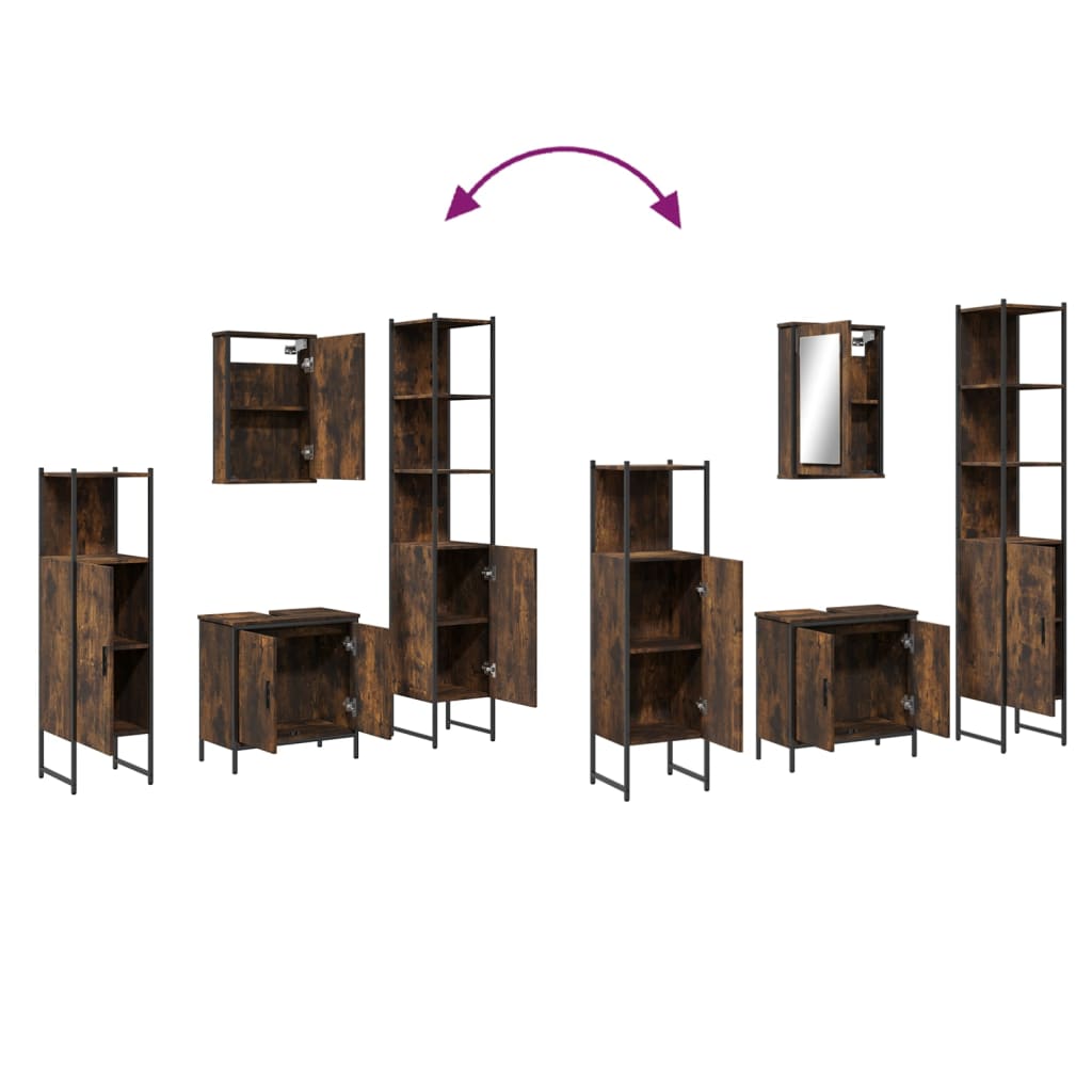 Set Mobili da Bagno 4 pz Rovere Fumo in Legno Multistrato | homemem39