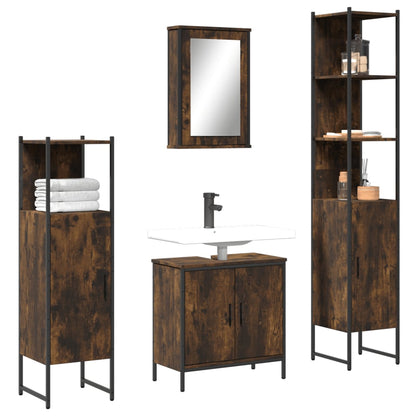 Set Mobili da Bagno 4 pz Rovere Fumo in Legno Multistrato | homemem39