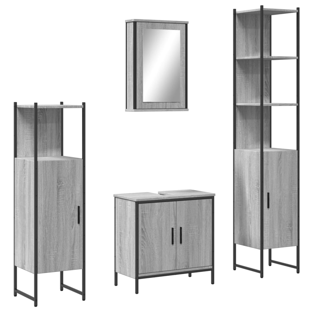 Set Mobili da Bagno 4 pz Grigio Sonoma in Legno Multistrato | homemem39