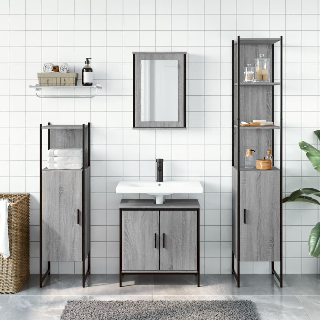 Set Mobili da Bagno 4 pz Grigio Sonoma in Legno Multistrato | homemem39