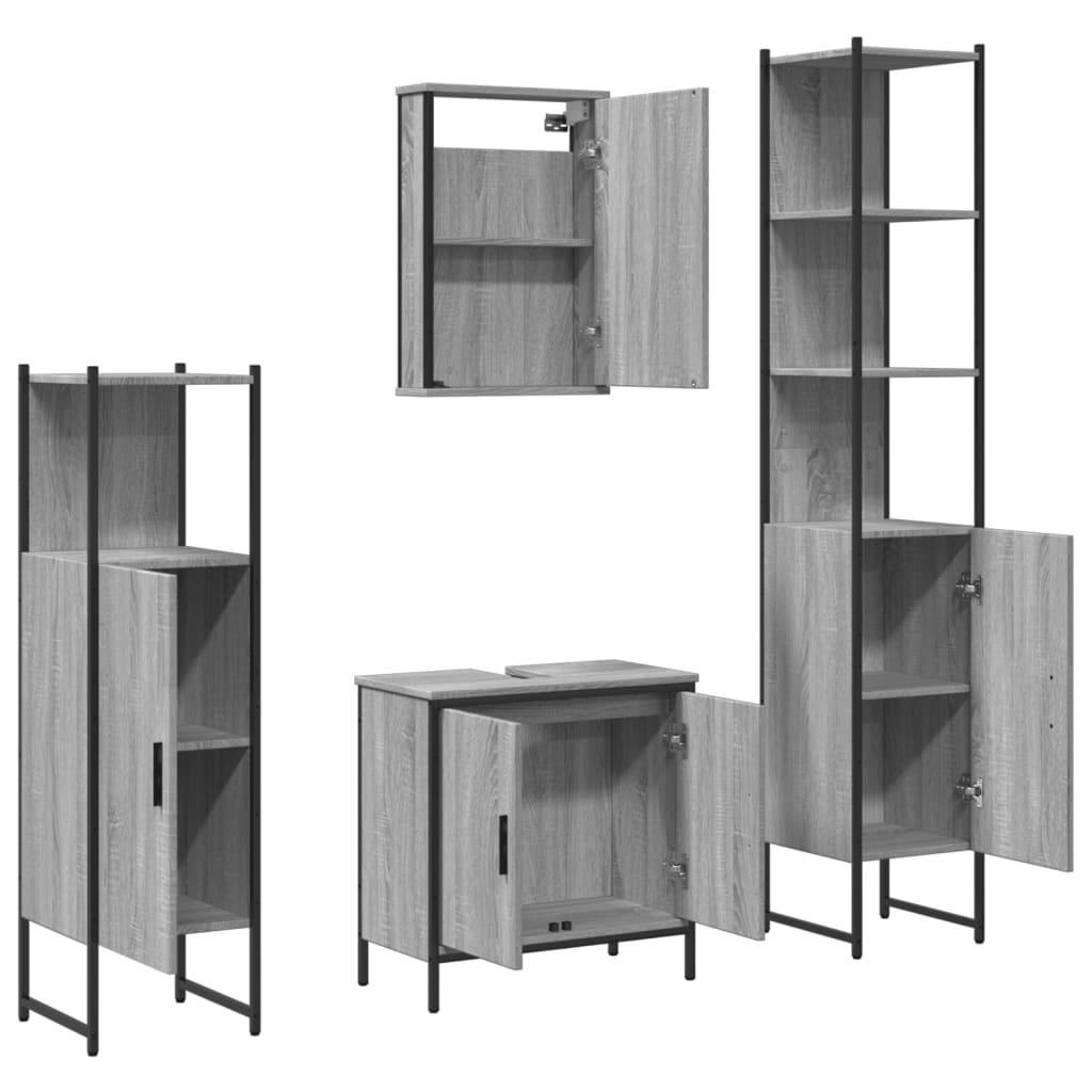 Set Mobili da Bagno 4 pz Grigio Sonoma in Legno Multistrato | homemem39