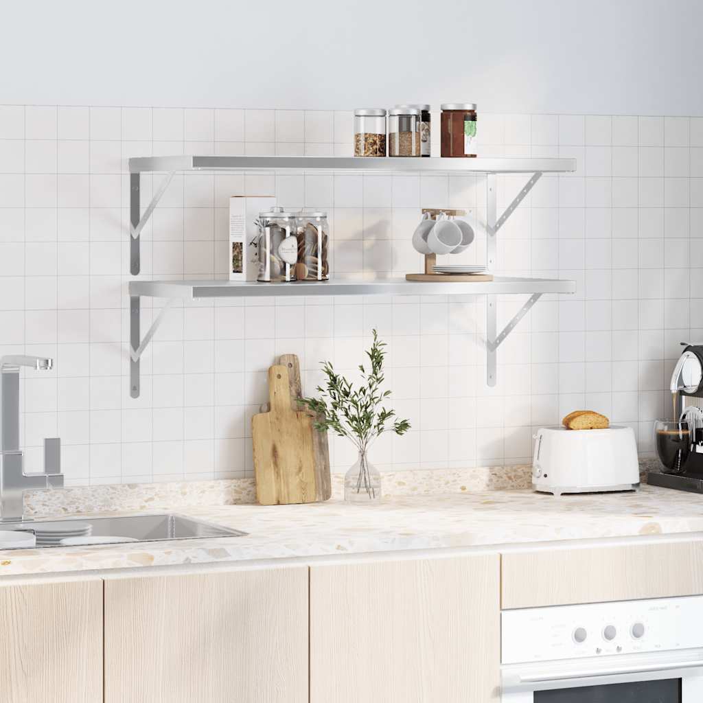 Mensole a Muro 2 pz 100x40 cm Argento in Acciaio Inossidabile | homemem39