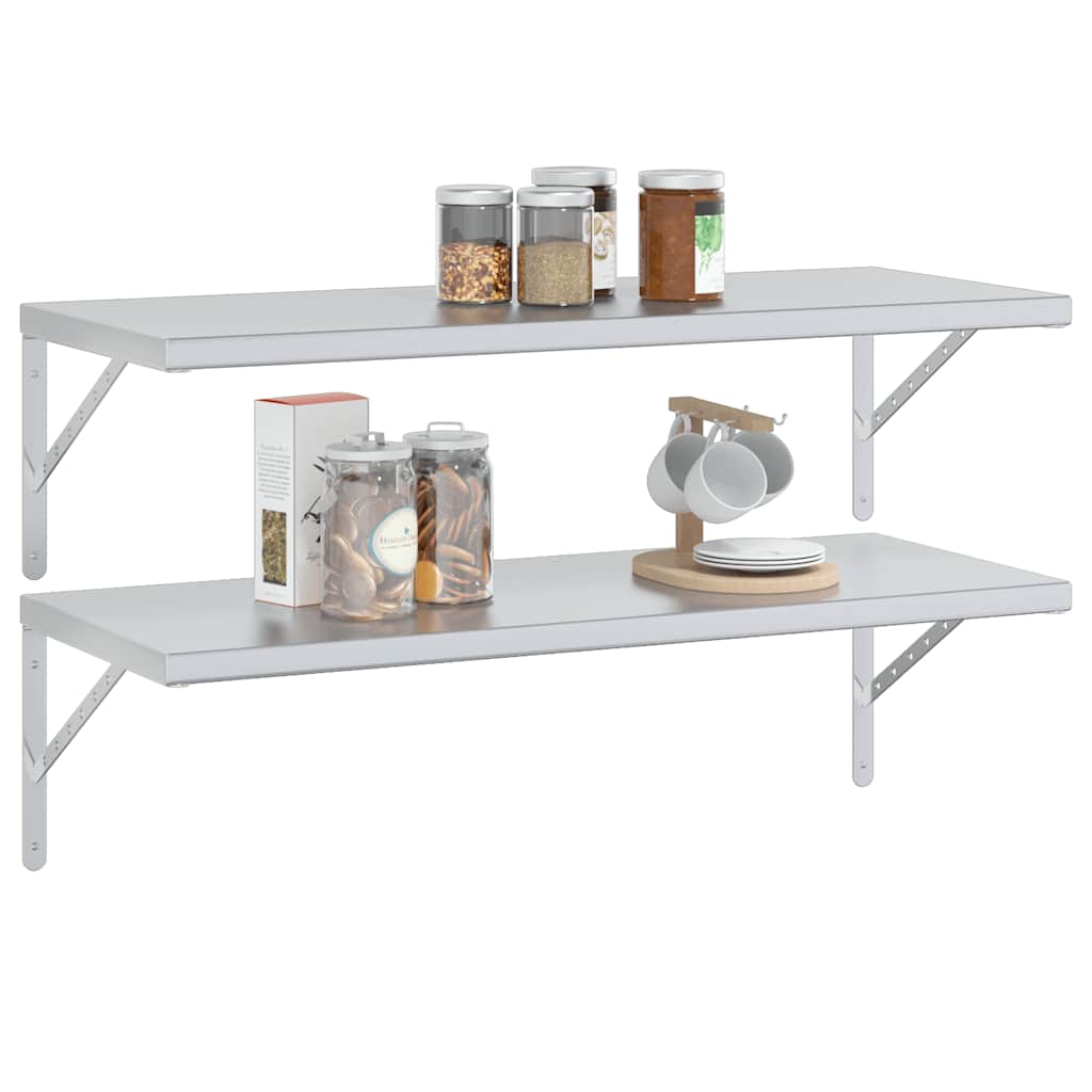 Mensole a Muro 2 pz 100x40 cm Argento in Acciaio Inossidabile | homemem39
