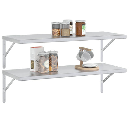 Mensole a Muro 2 pz 100x40 cm Argento in Acciaio Inossidabile | homemem39