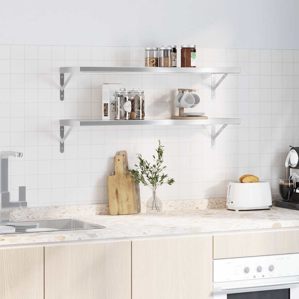 Mensole a Muro 2 pz 100x30 cm Argento in Acciaio Inossidabile | homemem39