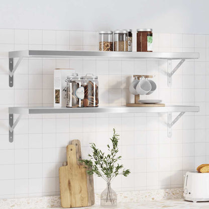 Mensole a Muro 2 pz 100x30 cm Argento in Acciaio Inossidabile | homemem39
