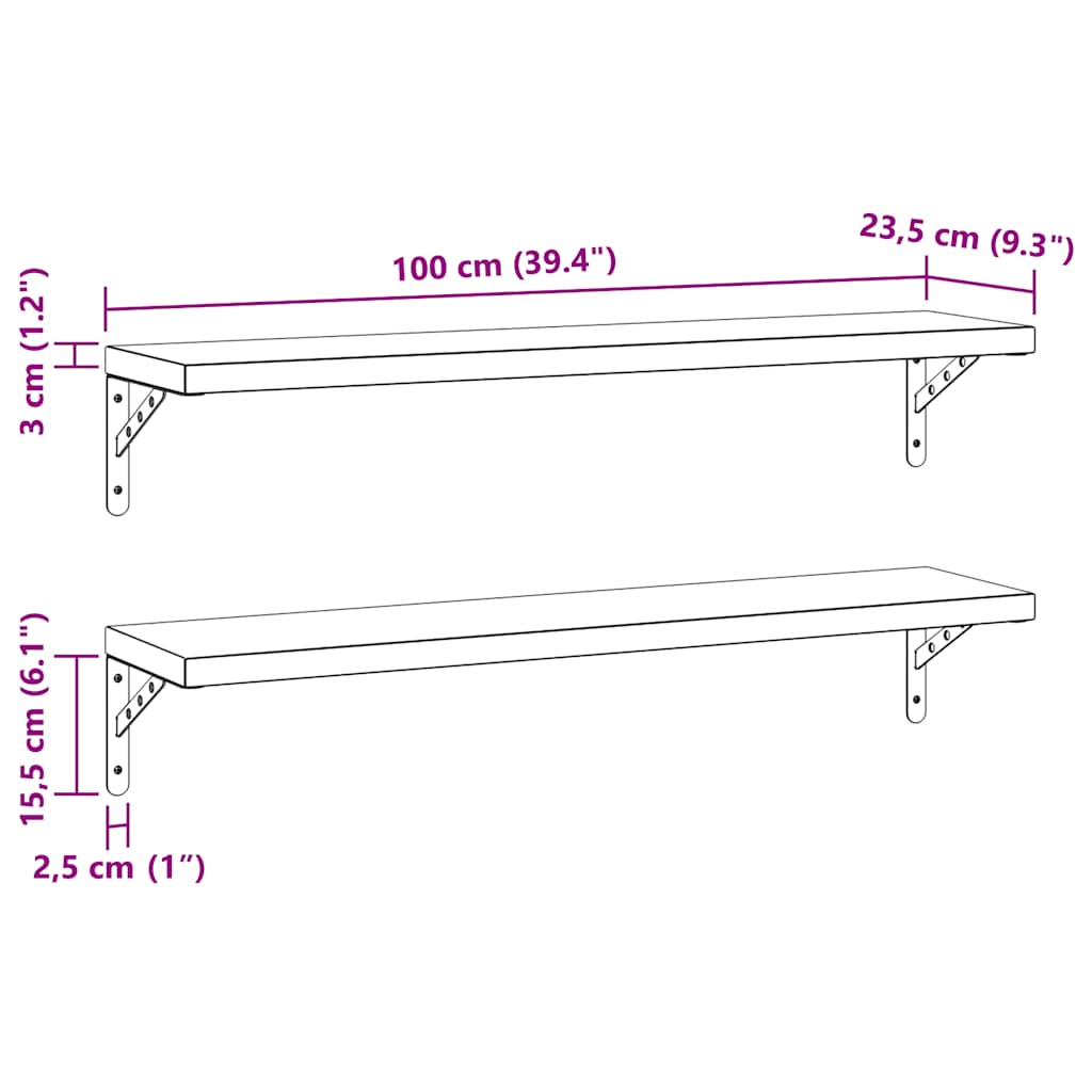 Mensole a Muro 2 pz 100x23,5 cm Argento in Acciaio Inossidabile | homemem39