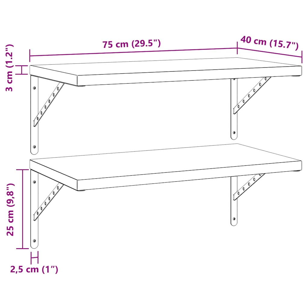 Mensole a Muro 2 pz 75x40 cm Argento in Acciaio Inossidabile | homemem39