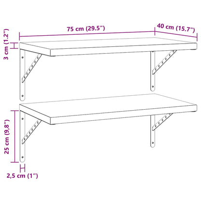 Mensole a Muro 2 pz 75x40 cm Argento in Acciaio Inossidabile | homemem39