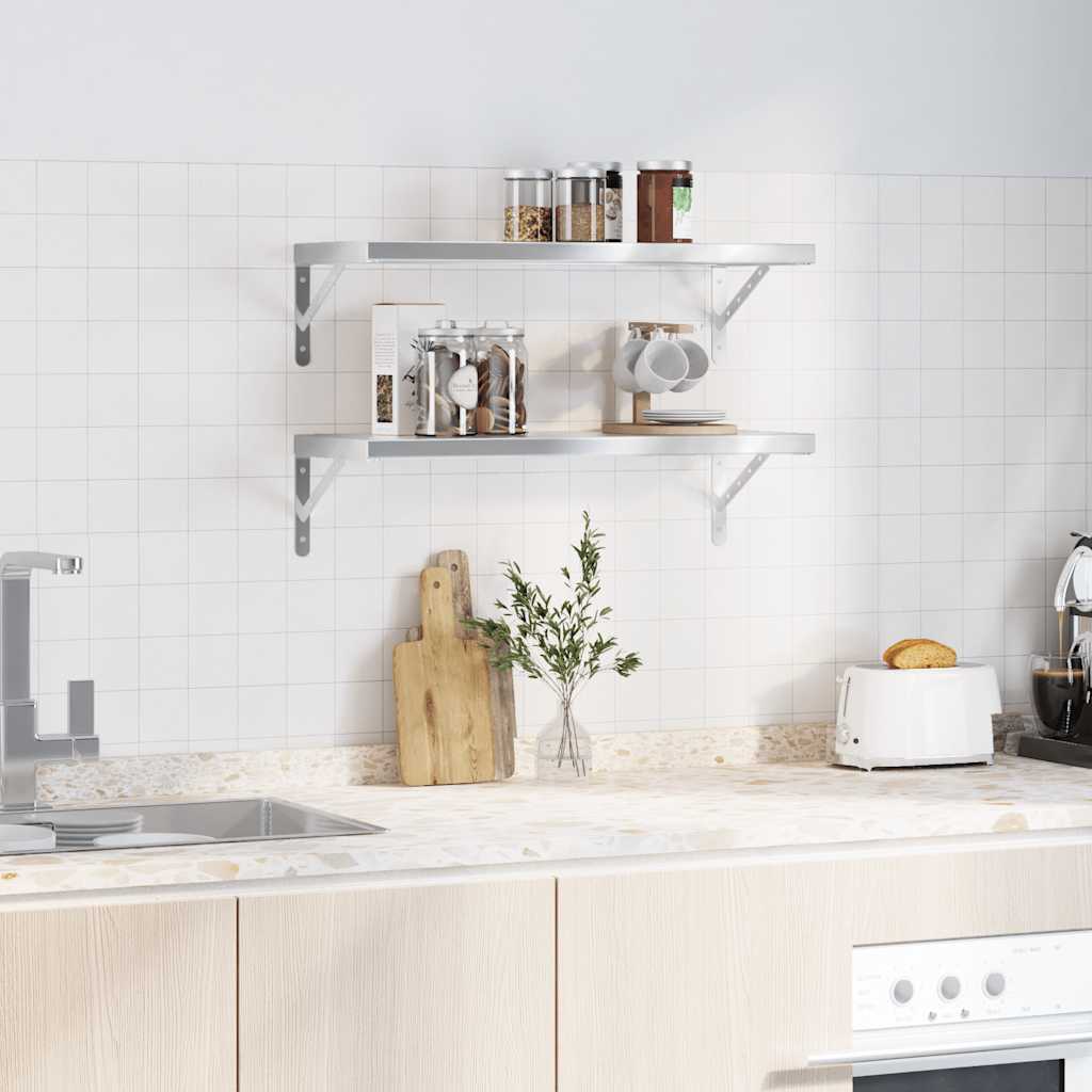 Mensole a Muro 2 pz 75x30 cm Argento in Acciaio Inossidabile | homemem39