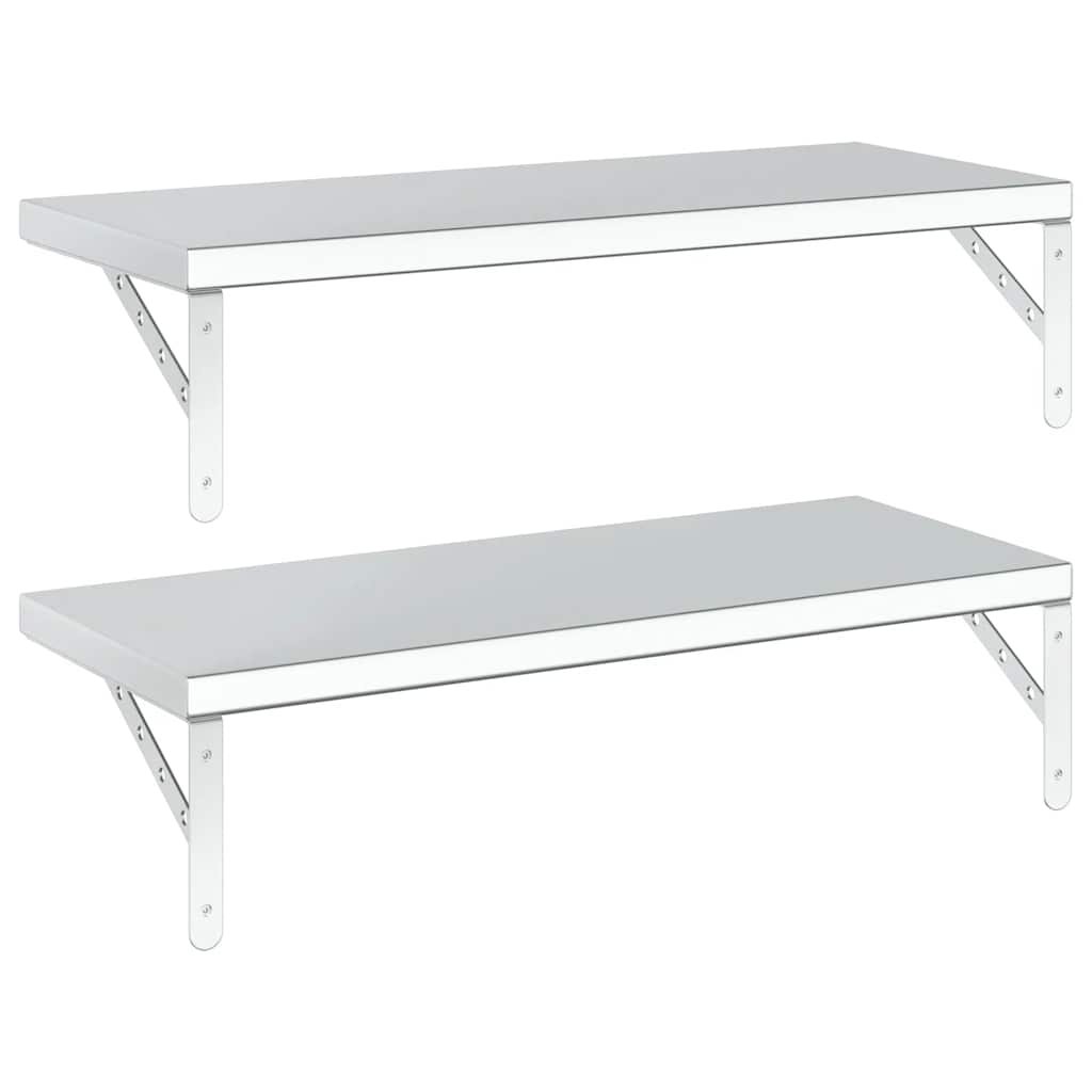 Mensole a Muro 2 pz 75x30 cm Argento in Acciaio Inossidabile | homemem39
