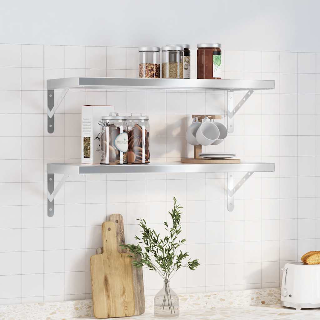 Mensole a Muro 2 pz 75x30 cm Argento in Acciaio Inossidabile | homemem39