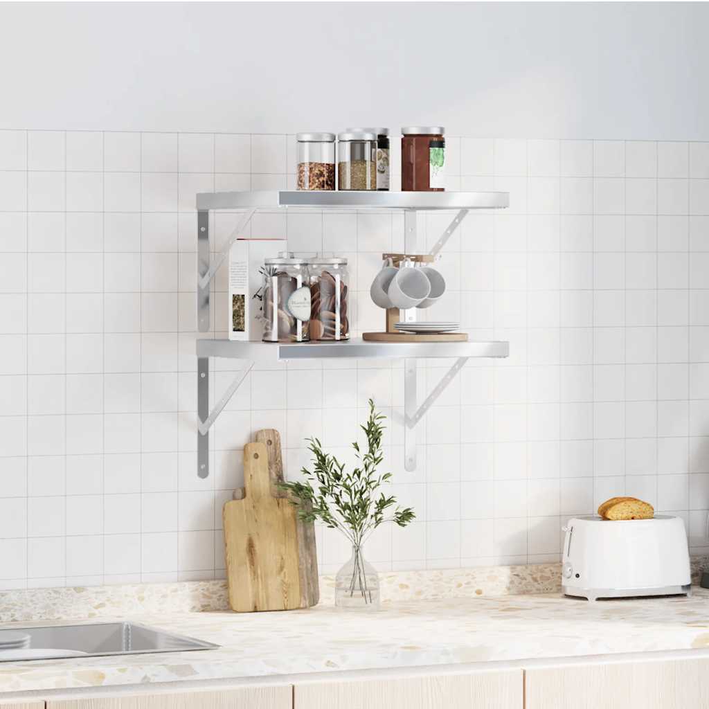 Mensole a Muro 2 pz 50x40 cm Argento in Acciaio Inossidabile | homemem39