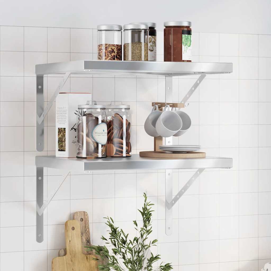 Mensole a Muro 2 pz 50x40 cm Argento in Acciaio Inossidabile | homemem39