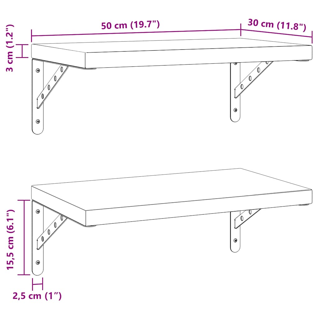 Mensole a Muro 2 pz 50x30 cm Argento in Acciaio Inossidabile | homemem39