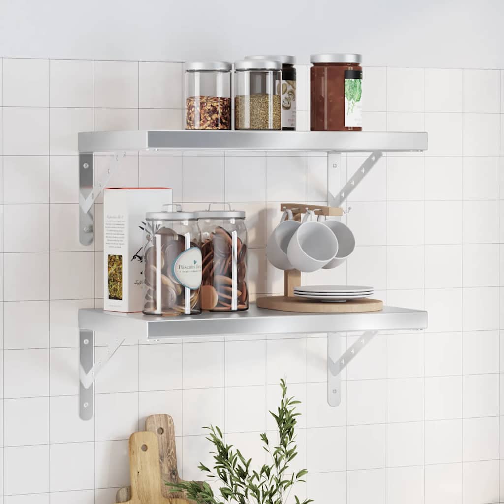 Mensole a Muro 2 pz 50x30 cm Argento in Acciaio Inossidabile | homemem39